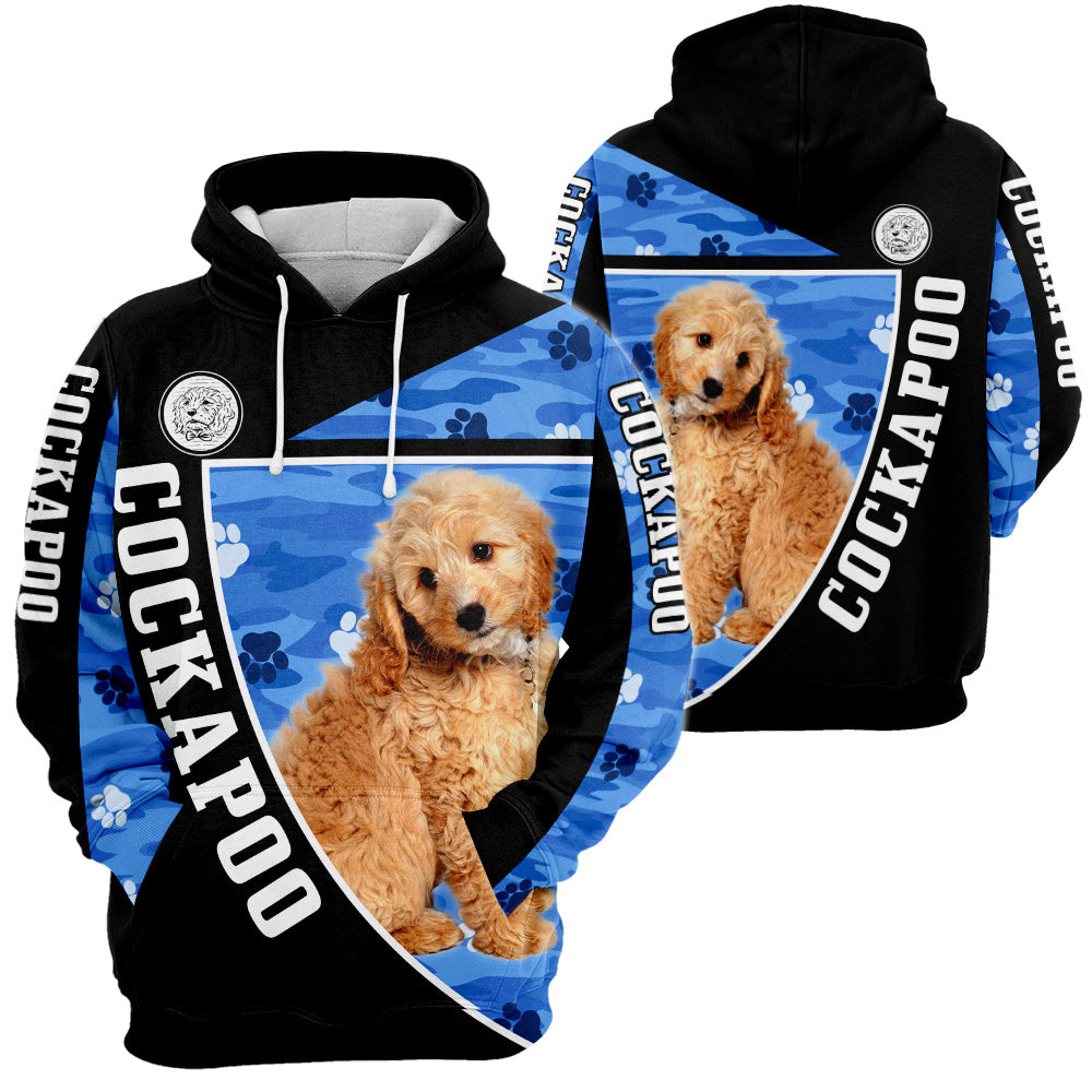 Cockapoo 3D All Over Print, Cockapoo Paw Print Camouflage 3D T-shirt Sweatshirt Hoodie Zip Hoodie