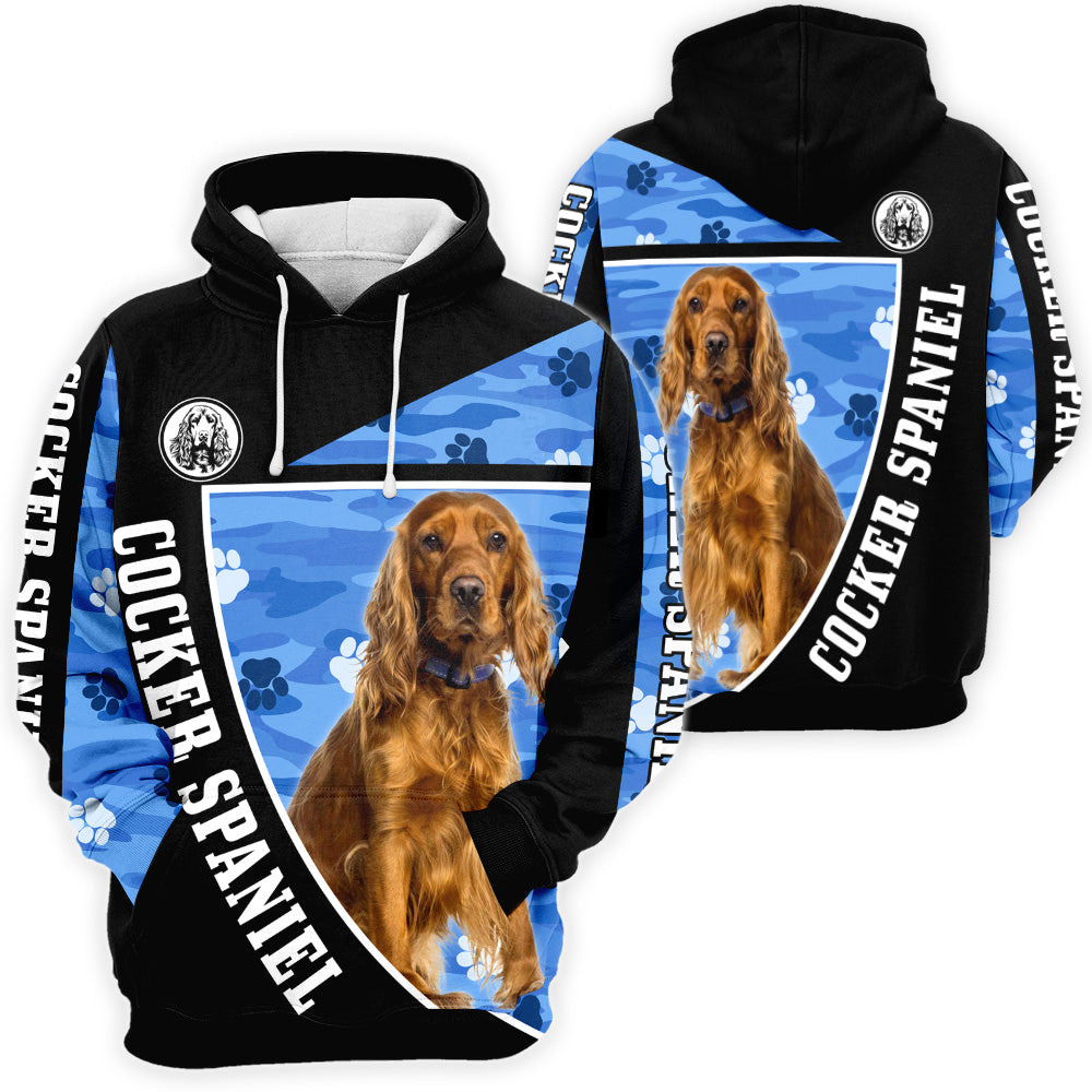 Cocker Spaniel 3D All Over Print, Cocker Spaniel Paw Print Camouflage 3D T-shirt Sweatshirt Hoodie Zip Hoodie