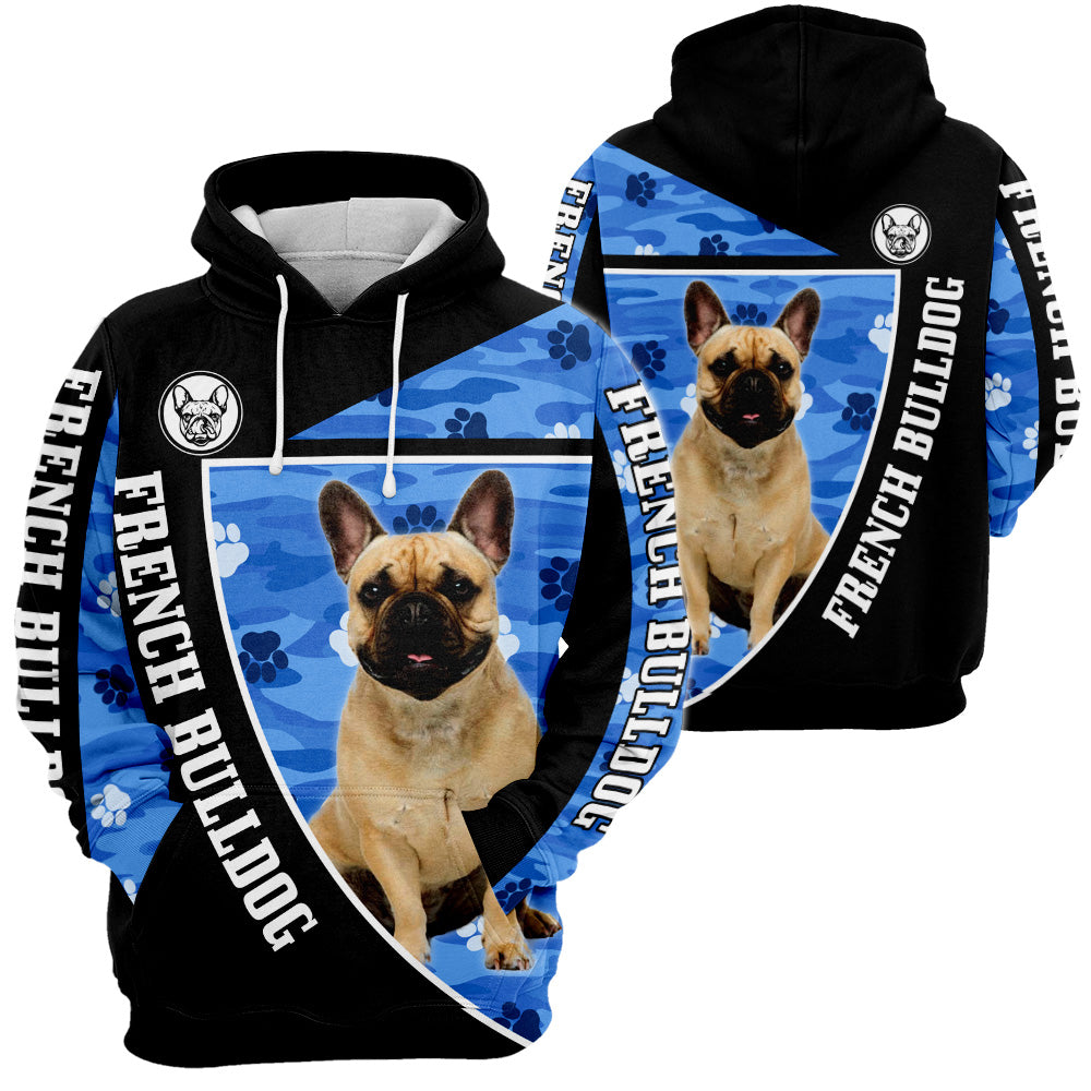 French Bulldog 3D All Over Print, French Bulldog Paw Print Camouflage 3D T-shirt Sweatshirt Hoodie Zip Hoodie