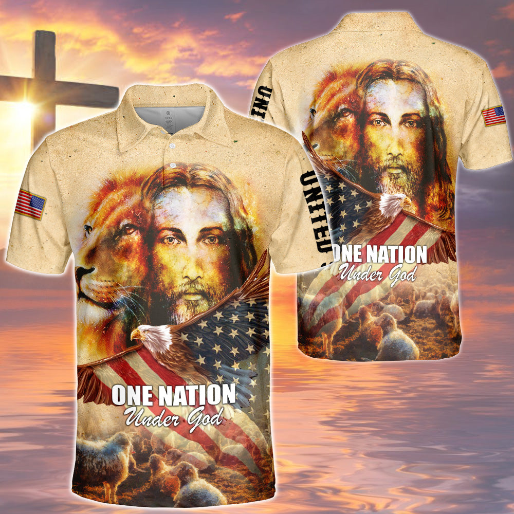 One Nation Under God Jesus Lion Lambs Eagle American Flag All Over Print Shirt HK10