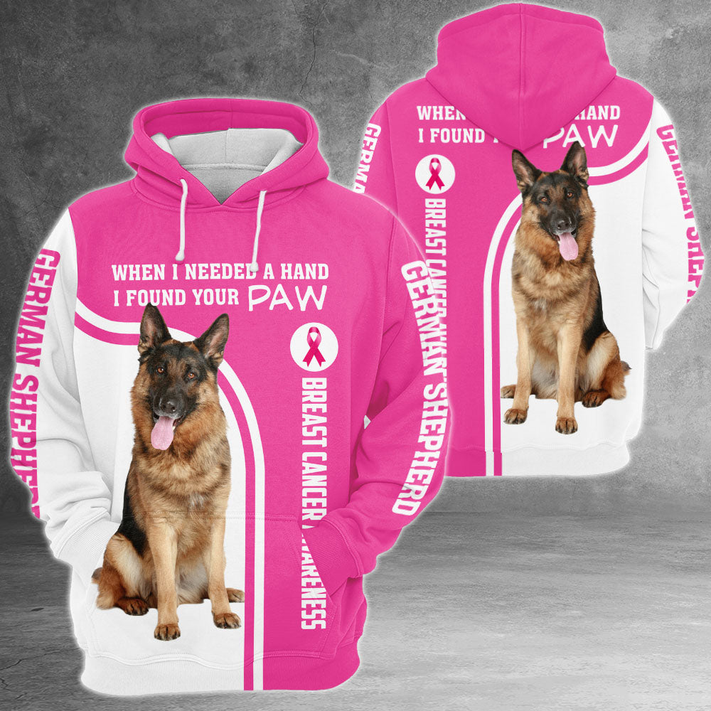 German Shepherd When I Needed A Hand I Found Your Paw, Breast Cancer Awareness 3D All Over Print Shirts