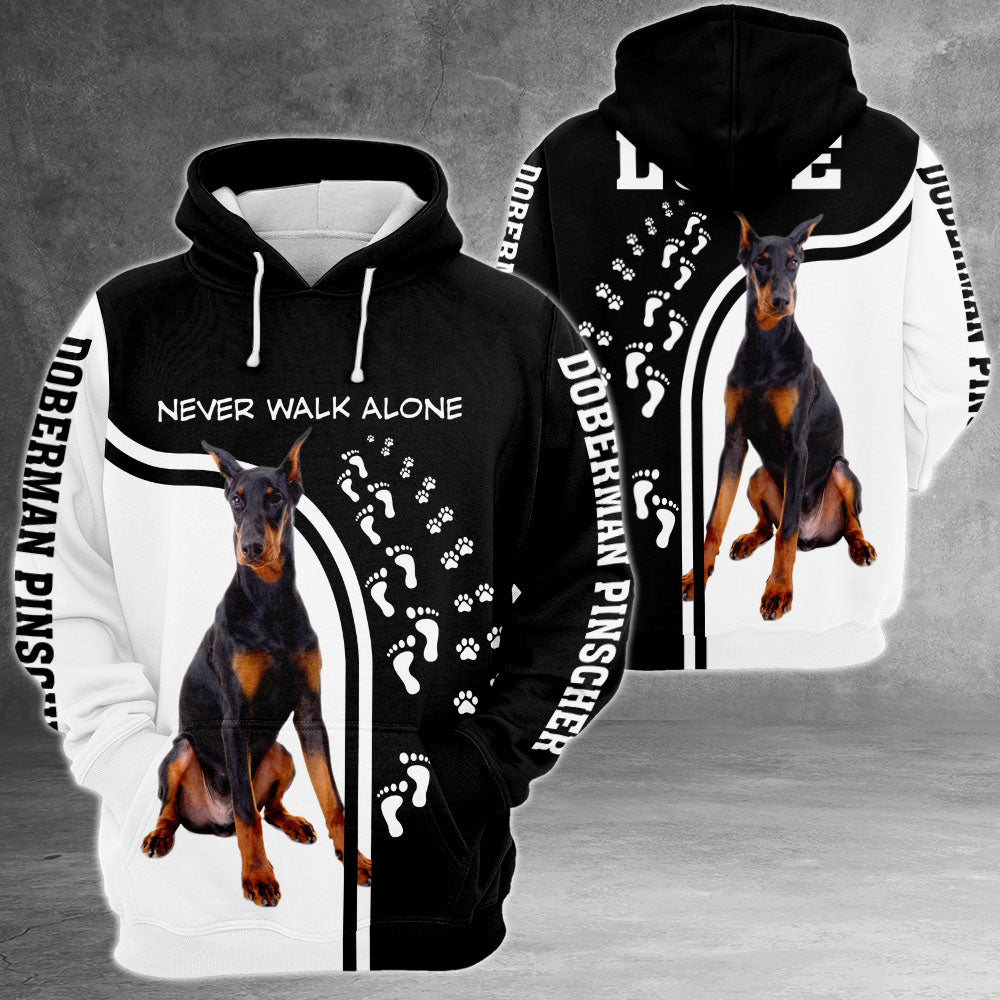 Doberman Pinscher Never Walk Alone 3D All Over Print Shirts