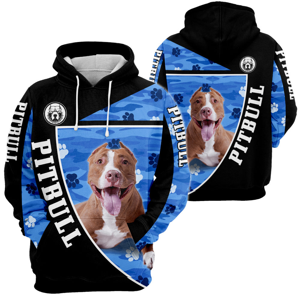 Pitbull Camo 3D All Over Print, Pitbull Camo Paw Print Camouflage 3D T-shirt Sweatshirt Hoodie Zip Hoodie