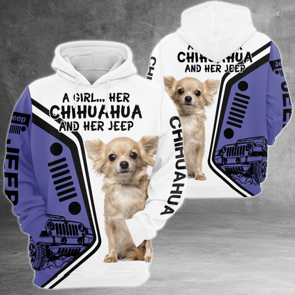 A Girl Her Chihuahua And Her Jeep All Over Print Shirt, Personalized Gifts for Dog Lovers, TRNA