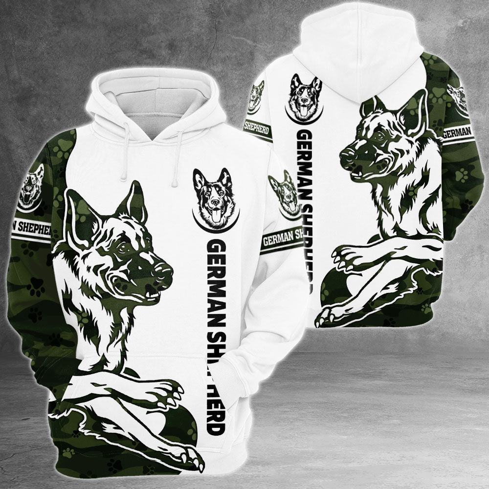 German Shepherd Camo White 3D All Over Print Shirts