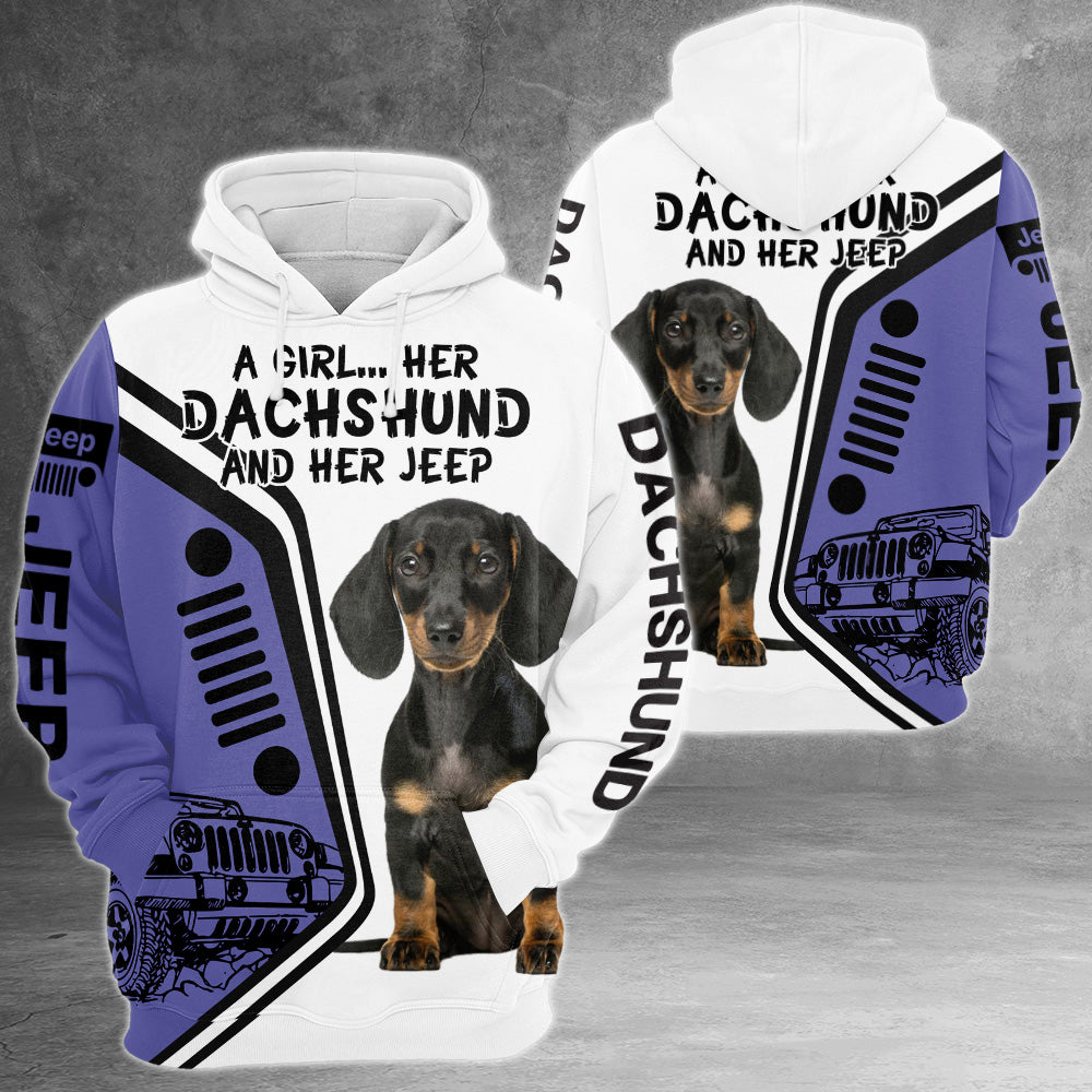 A Girl Her Dachshund And Her Jeep All Over Print Shirt, Personalized Gifts for Dog Lovers, TRNA